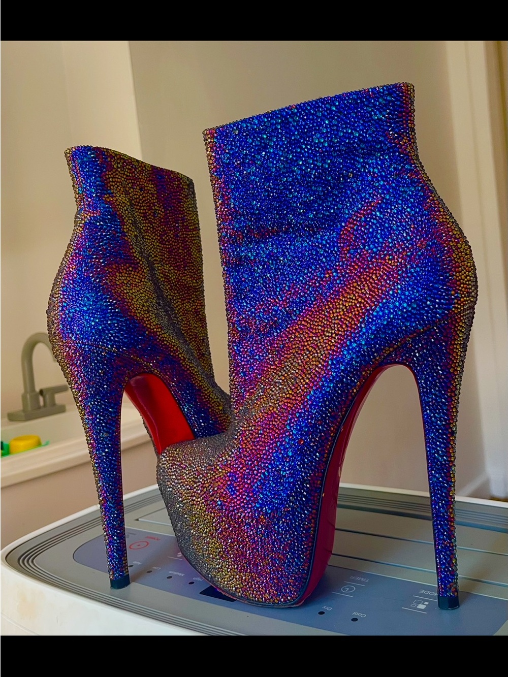 Christian Louboutin Iridescent Blue Crystal Platform Ankle Boots - Picture 7 of 16
